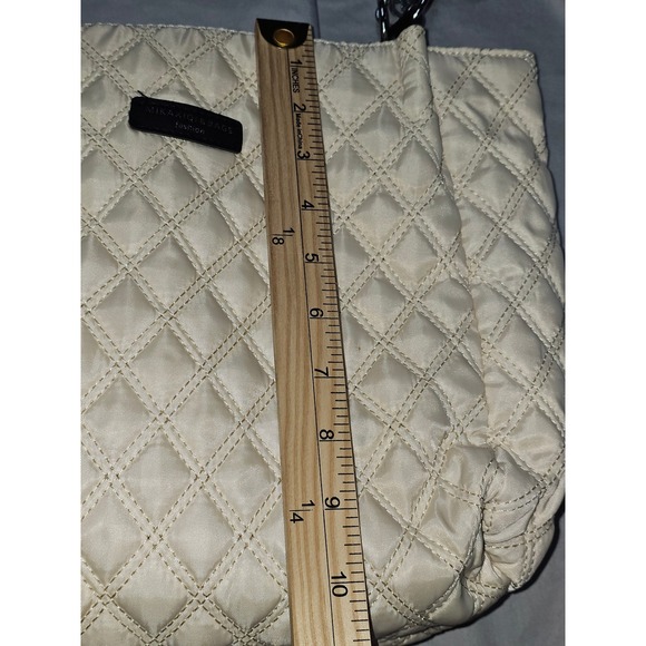 MIKAXQI & BAGS IVORY QUILTED DBL HANDLE SHOULDER WOMEN'S PURSE BAG TOTE 10x10" - Picture 9 of 13
